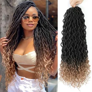 Faux Locs Crochet Hair 18 Inch 6 Packs Ombre Goddess Locs Crochet Hair For Black Women Pre Looped Faux Locs With Curly Ends Synthetic Loc Hair Extensions(1B/27, 18 Inch, 6 Packs)