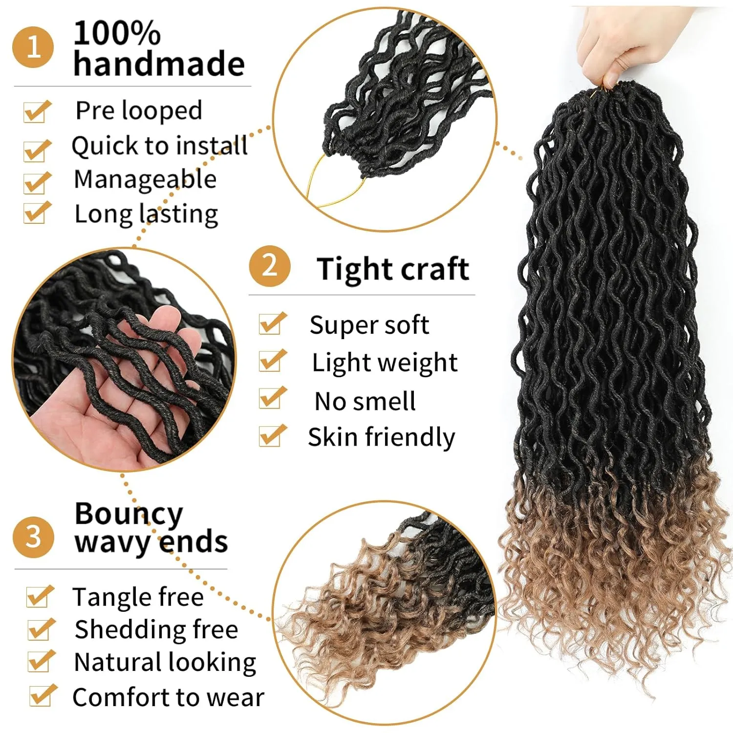 Faux Locs Crochet Hair 18 Inch 6 Packs Ombre Goddess Locs Crochet Hair For Black Women Pre Looped Faux Locs With Curly Ends Synthetic Loc Hair Extensions(1B/27, 18 Inch, 6 Packs)