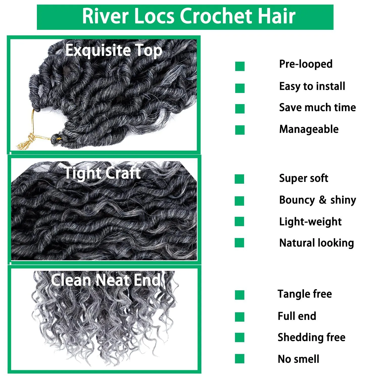 Faux Locs Crochet Hair 18 Inch Goddess Locs Ombre Grey Crochet Hair for Women 6 Packs Soft River Locs Gray Pre Looped Braids with Curly Ends Boho Hippie Locs Synthetic Hair Extensions, 1b/grey