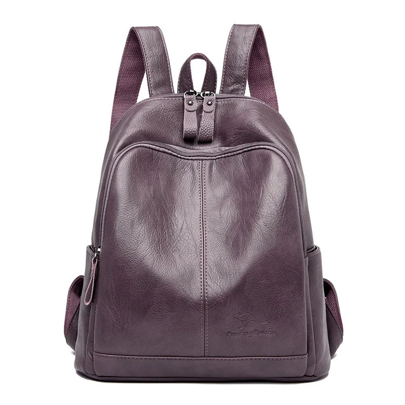 Female Fashion Cowhide Soft Leather Large Backpacks