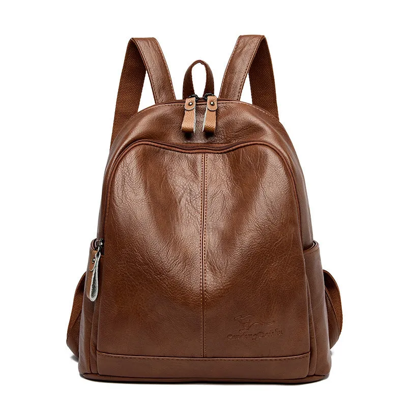 Female Fashion Cowhide Soft Leather Large Backpacks