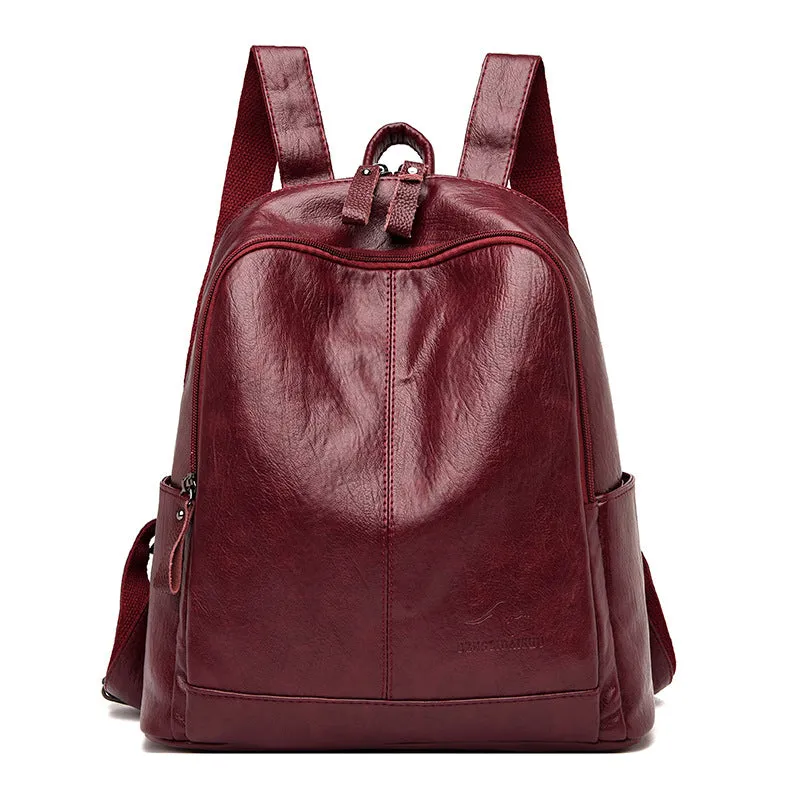Female Fashion Cowhide Soft Leather Large Backpacks