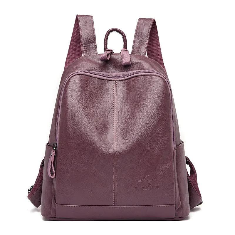 Female Fashion Cowhide Soft Leather Large Backpacks