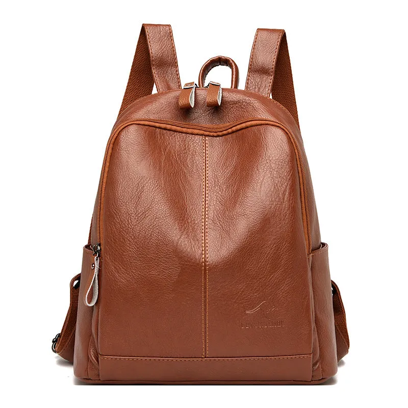 Female Fashion Cowhide Soft Leather Large Backpacks