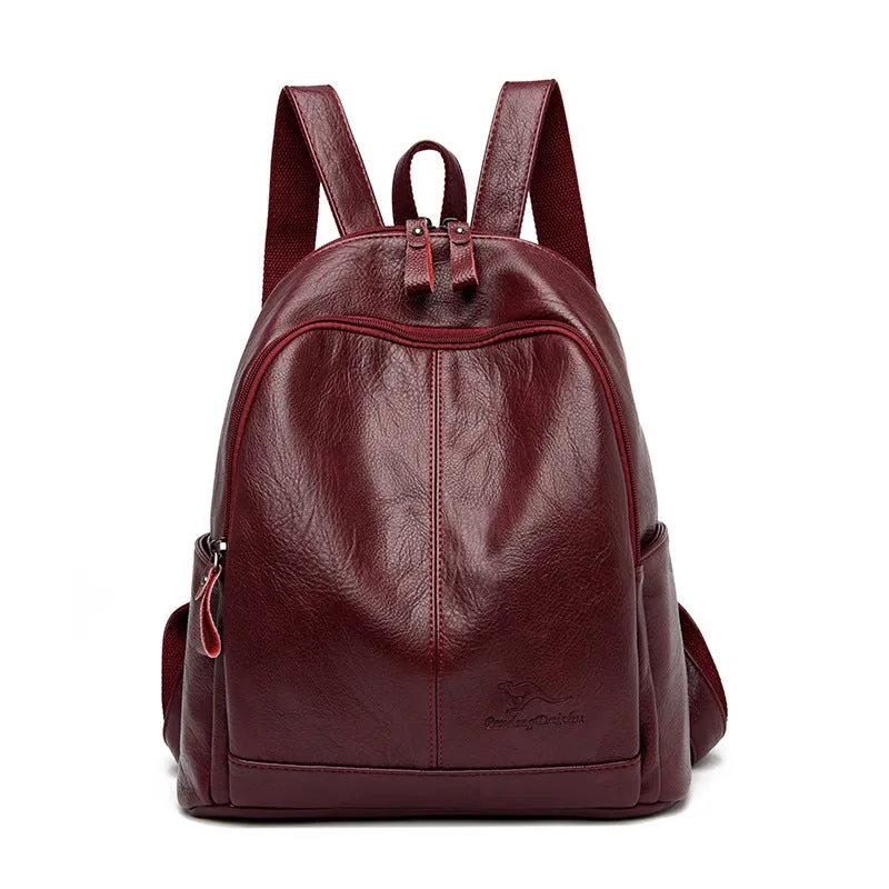 Female Fashion Cowhide Soft Leather Large Backpacks