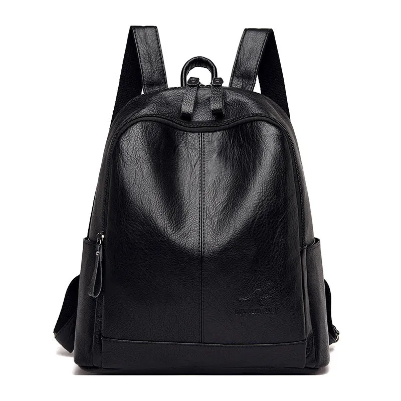 Female Fashion Cowhide Soft Leather Large Backpacks