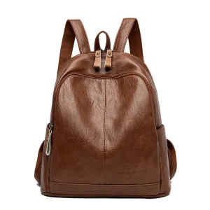 Female Fashion Cowhide Soft Leather Large Backpacks