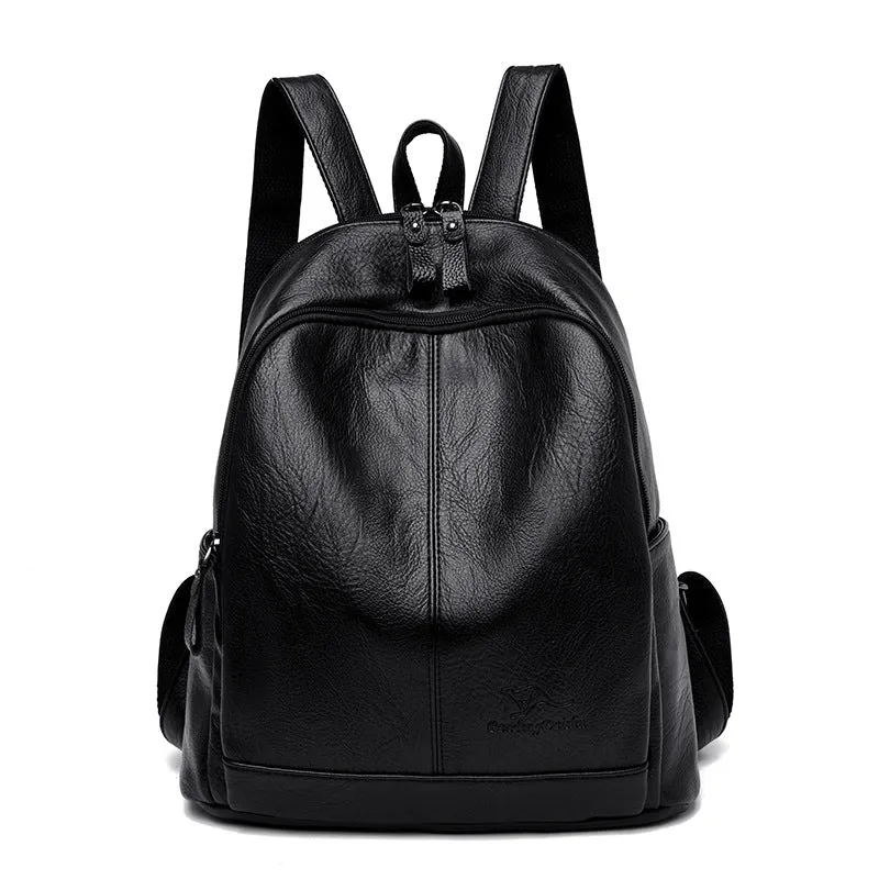 Female Fashion Cowhide Soft Leather Large Backpacks