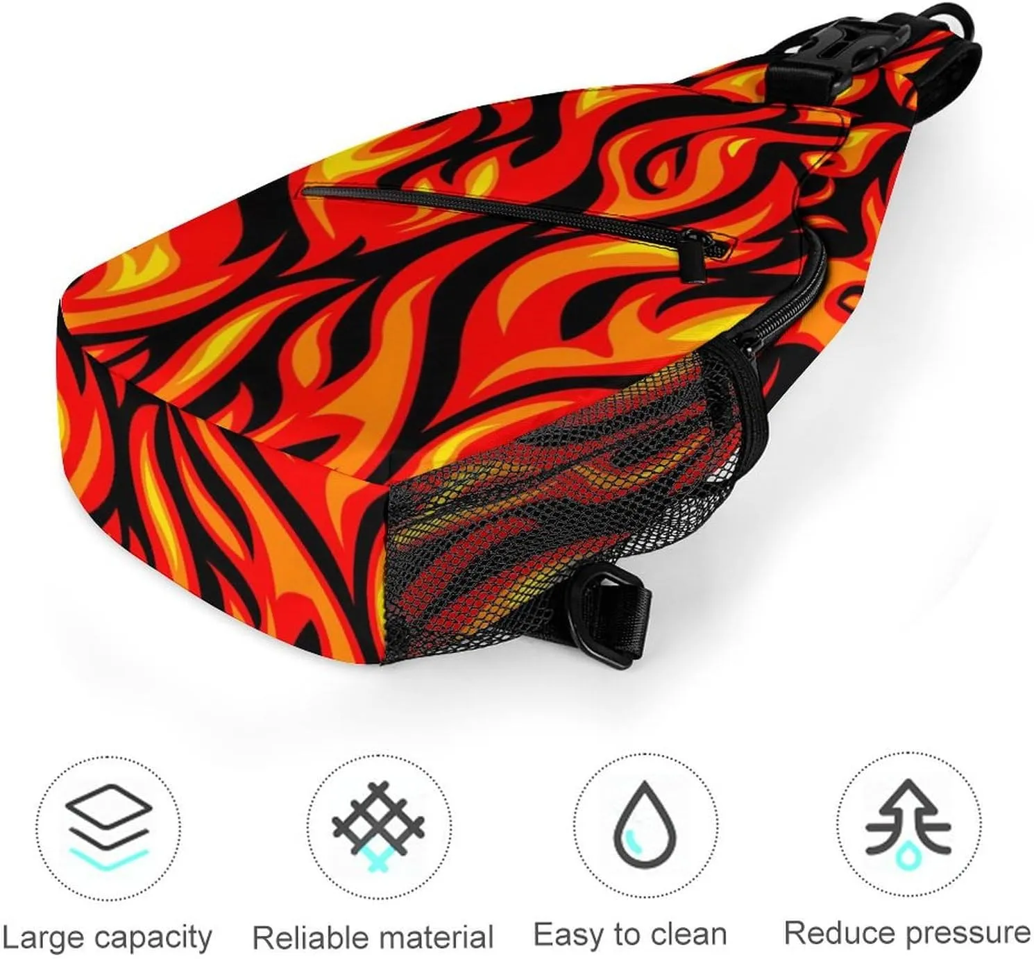 Fire Flame Pattern Sling Bag Crossbody for Women Men Lightweight Adjustable Extender Strap Shoulder Backpack with Water Bottle Holder Casual Daypack for Hiking Travel