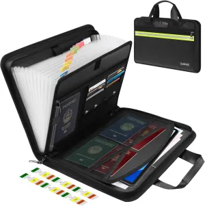 Fireproof Document Bag,Accordion File Organizer, 13 Pocket Expanding File Folder with Lock & Handle,Portable File Folder Organizer with Labels for Documents Laptop Passports Cards Black