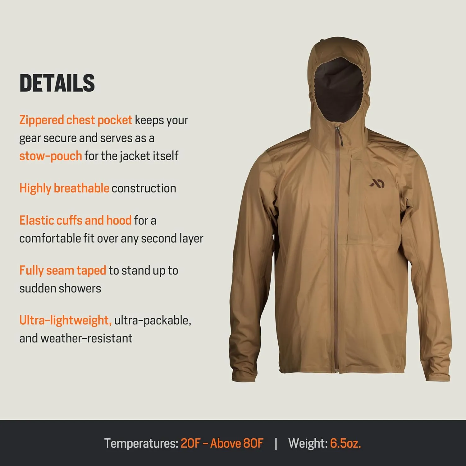 First Lite Men’s FlashStorm Jacket - 3-Layer Ultralight Waterproof Rain Coat for Hunting & Fishing