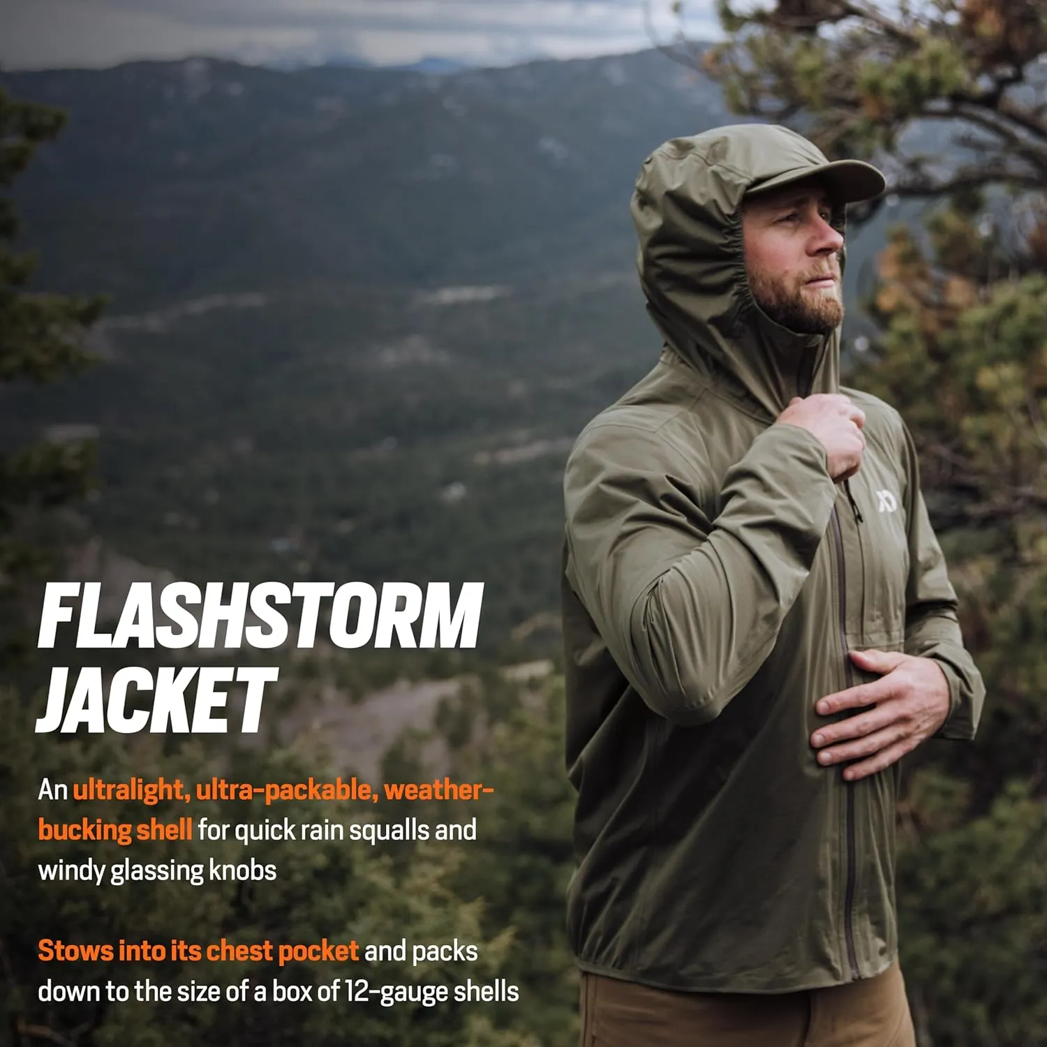 First Lite Men’s FlashStorm Jacket - 3-Layer Ultralight Waterproof Rain Coat for Hunting & Fishing