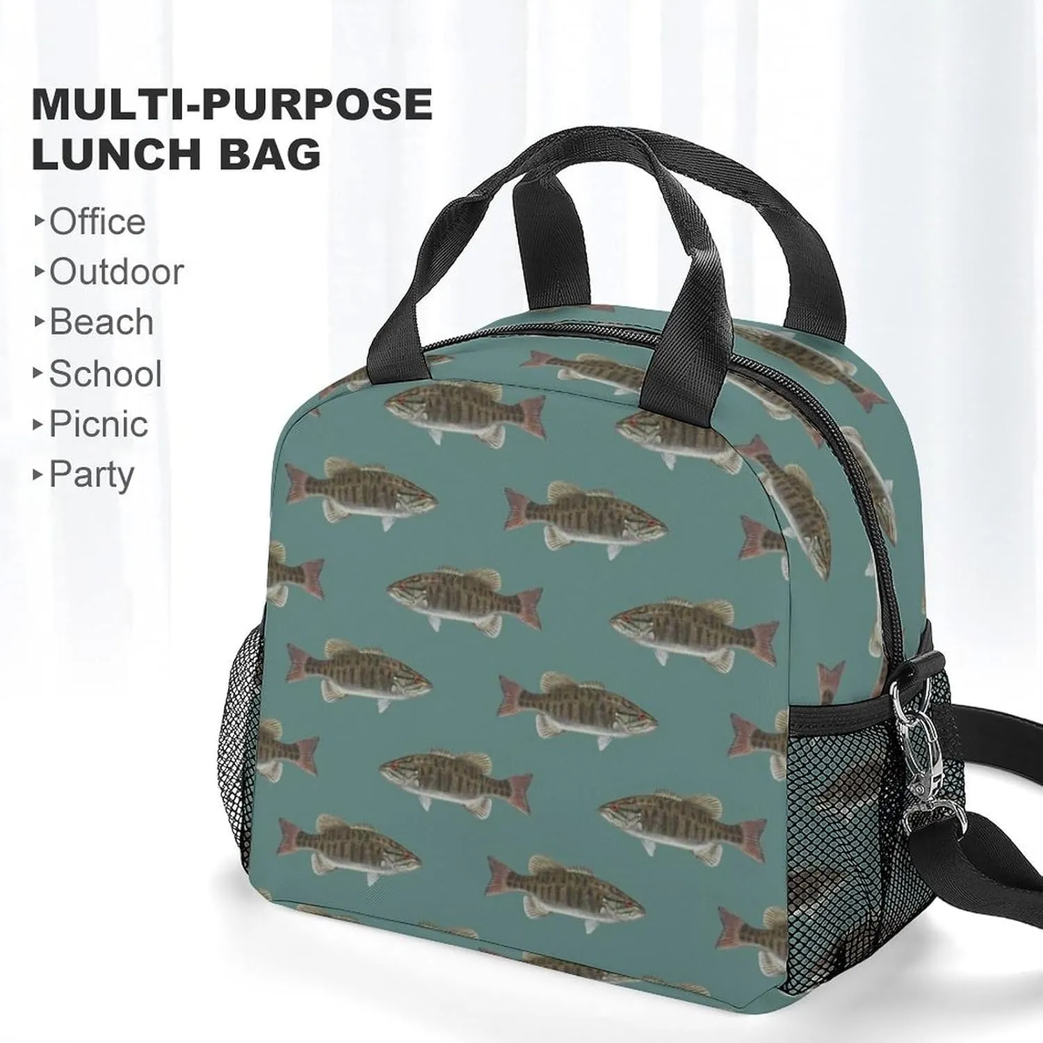 Fish Bass Small Mouth Lake Blue Lakes Adjustable Shoulder Strap Insulated And Leak Proof Premium Lunch Bag Unisex