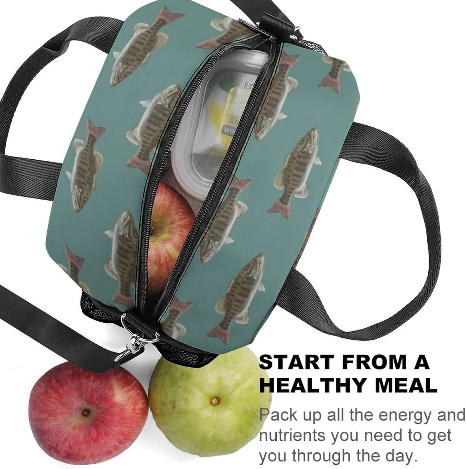 Fish Bass Small Mouth Lake Blue Lakes Adjustable Shoulder Strap Insulated And Leak Proof Premium Lunch Bag Unisex
