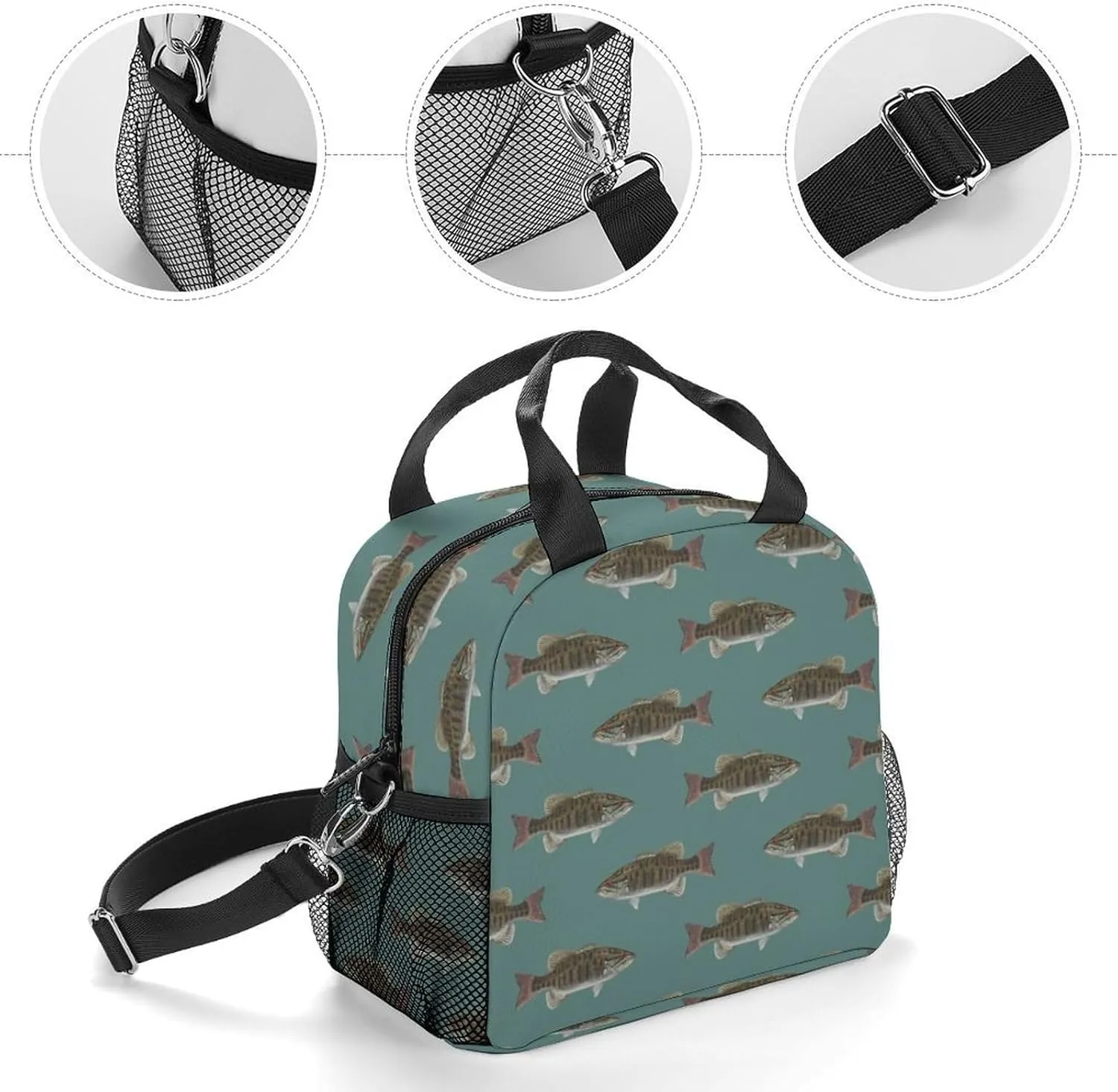 Fish Bass Small Mouth Lake Blue Lakes Adjustable Shoulder Strap Insulated And Leak Proof Premium Lunch Bag Unisex