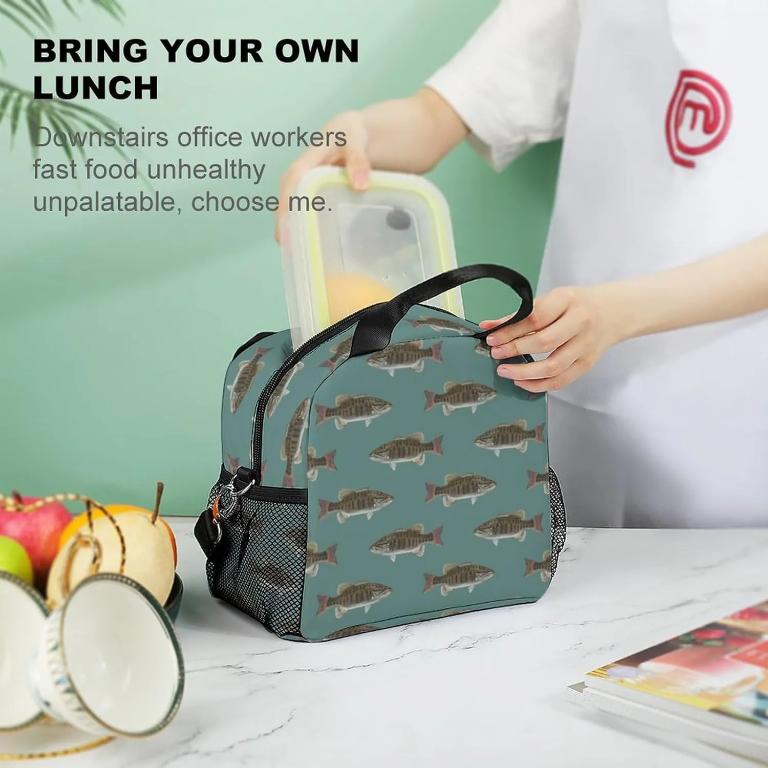 Fish Bass Small Mouth Lake Blue Lakes Adjustable Shoulder Strap Insulated And Leak Proof Premium Lunch Bag Unisex
