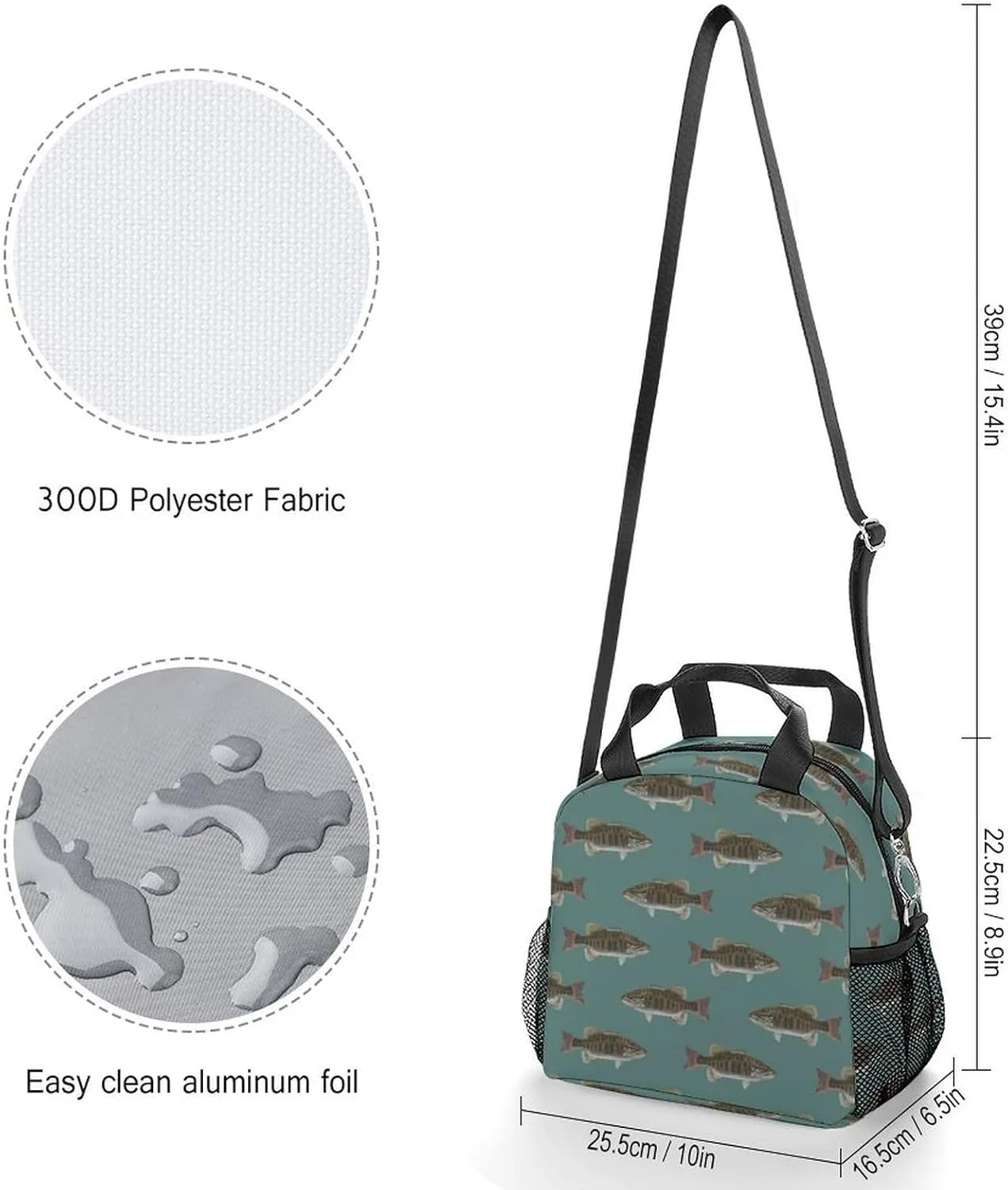 Fish Bass Small Mouth Lake Blue Lakes Adjustable Shoulder Strap Insulated And Leak Proof Premium Lunch Bag Unisex