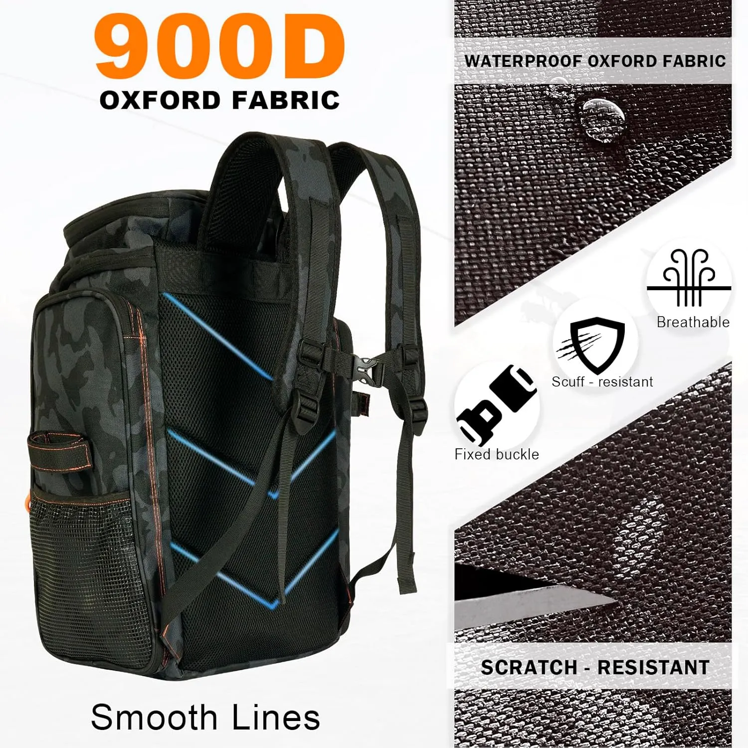 Fishing Backpack with Rod Holders,900D Oxford Water-Resistant Fishing Gear,42L Large Storage Tackle Bag for Men