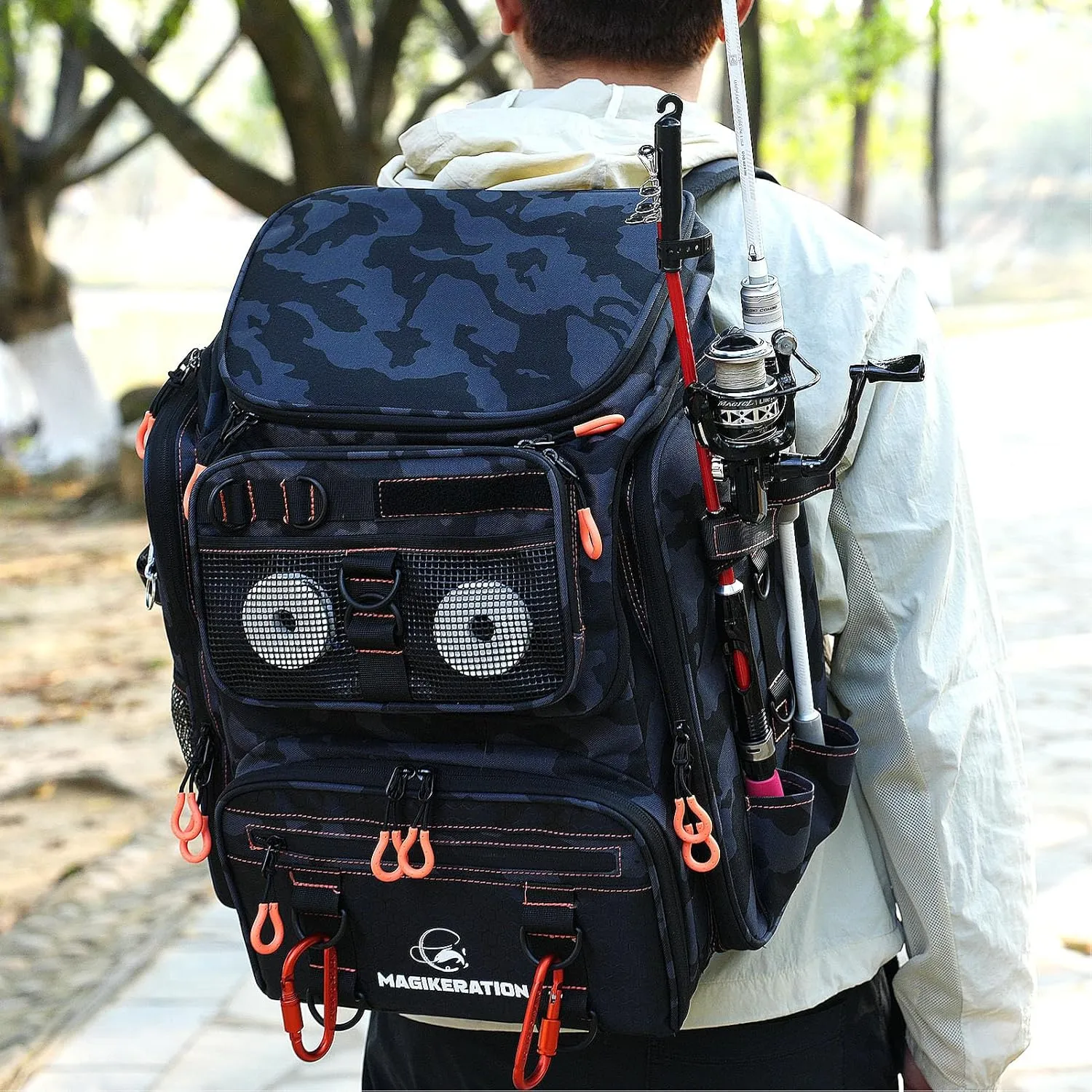Fishing Backpack with Rod Holders,900D Oxford Water-Resistant Fishing Gear,42L Large Storage Tackle Bag for Men