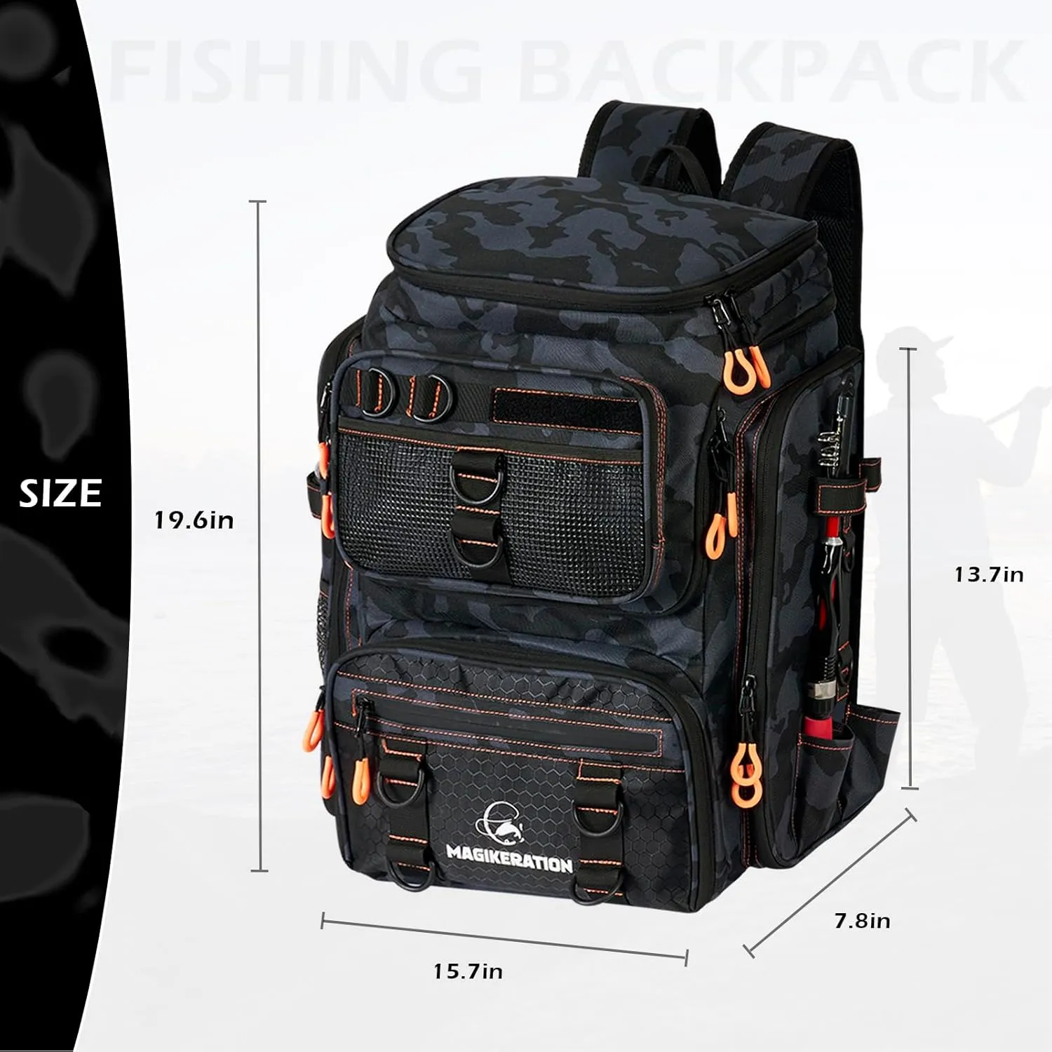 Fishing Backpack with Rod Holders,900D Oxford Water-Resistant Fishing Gear,42L Large Storage Tackle Bag for Men