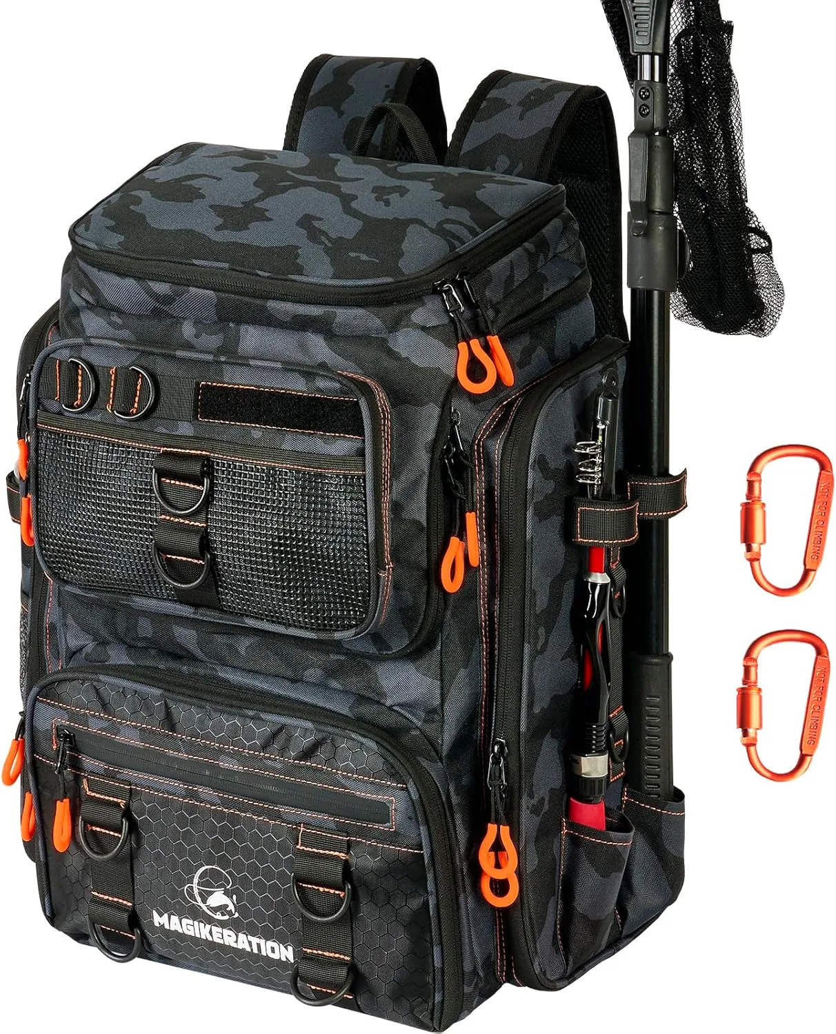 Fishing Backpack with Rod Holders,900D Oxford Water-Resistant Fishing Gear,42L Large Storage Tackle Bag for Men