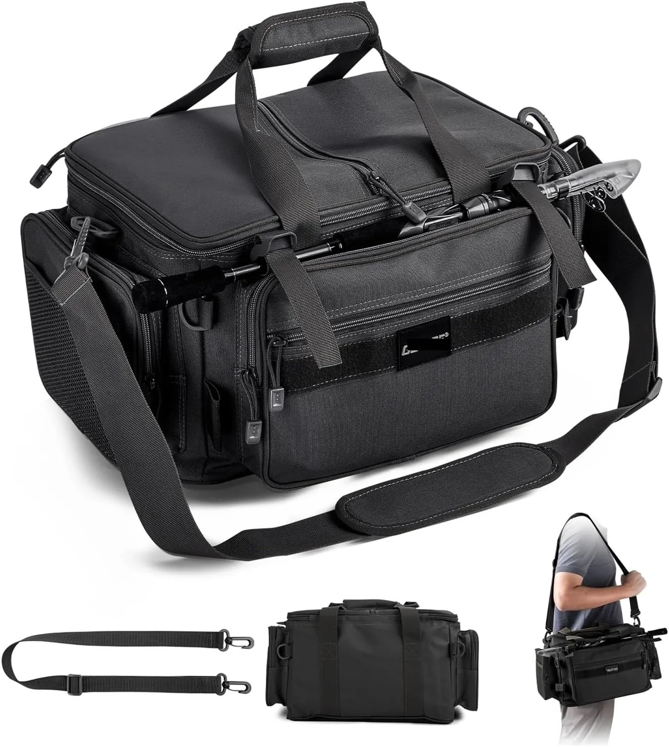 Fishing Bag Waterproof Crossbody Large-Capacity Fishing Rod Special Storage Tackle Bag(Black L)