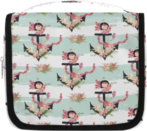 Floral Flower Spear Hanging Toiletry Bag for Women Multi-function Travel Makeup Bag with Hook Waterproof Cosmetic Bag for Bathroom Shower Accessories