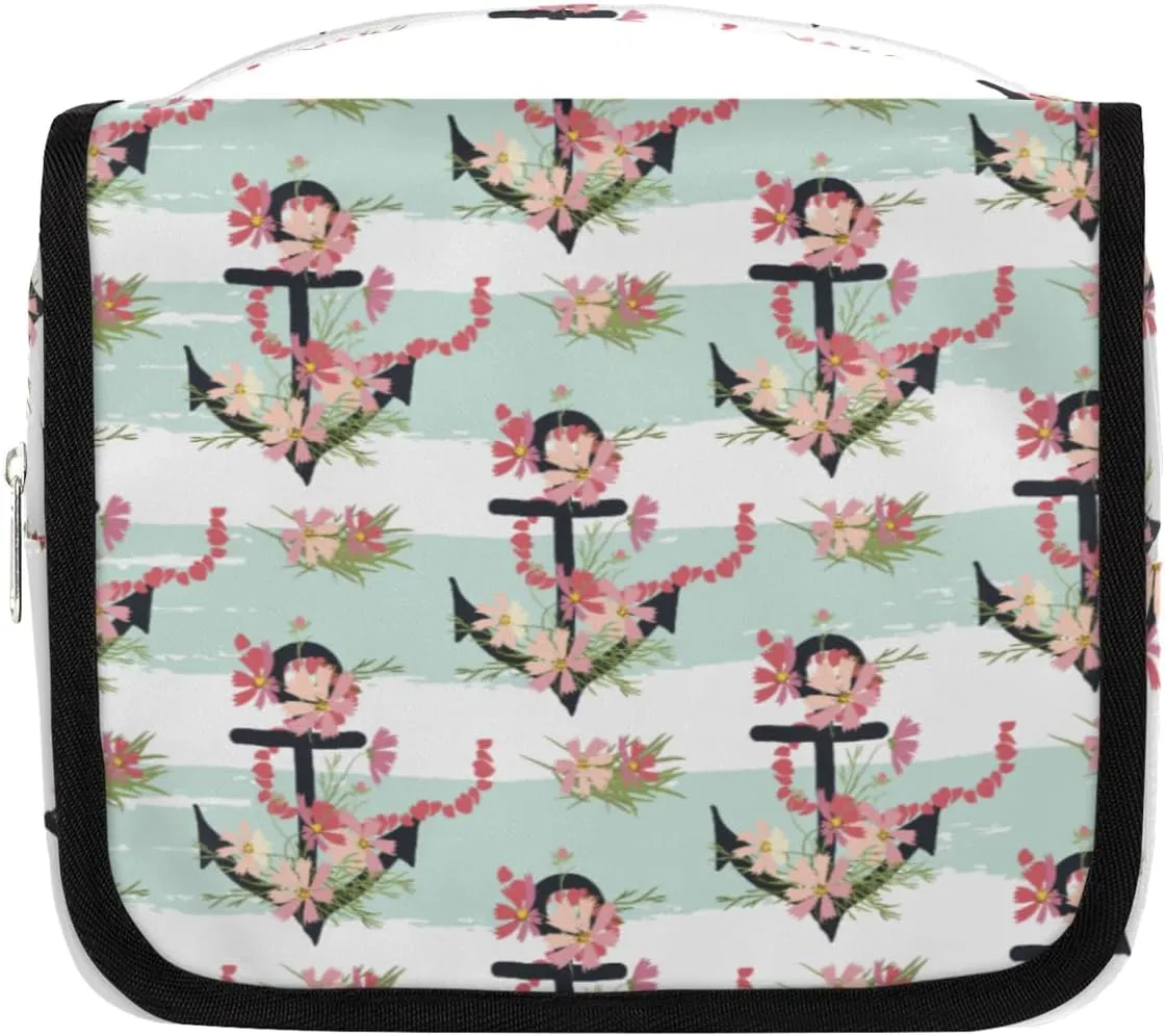 Floral Flower Spear Hanging Toiletry Bag for Women Multi-function Travel Makeup Bag with Hook Waterproof Cosmetic Bag for Bathroom Shower Accessories