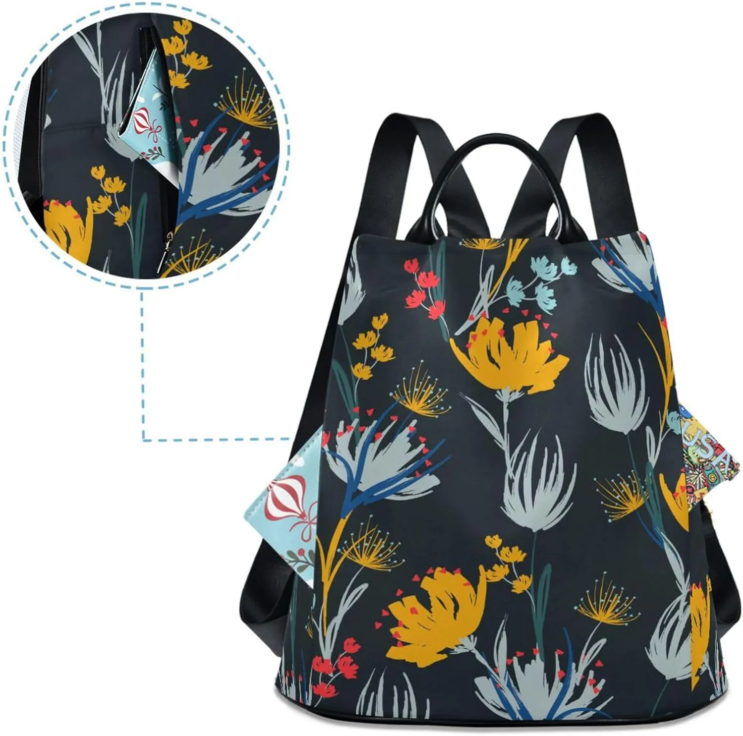 Flower Print Anti-theft Backpack Handbags for Women Travel Rucksack Lightweight Shoulder Bags 13.4 X 5.9 X 15in Pattern 2