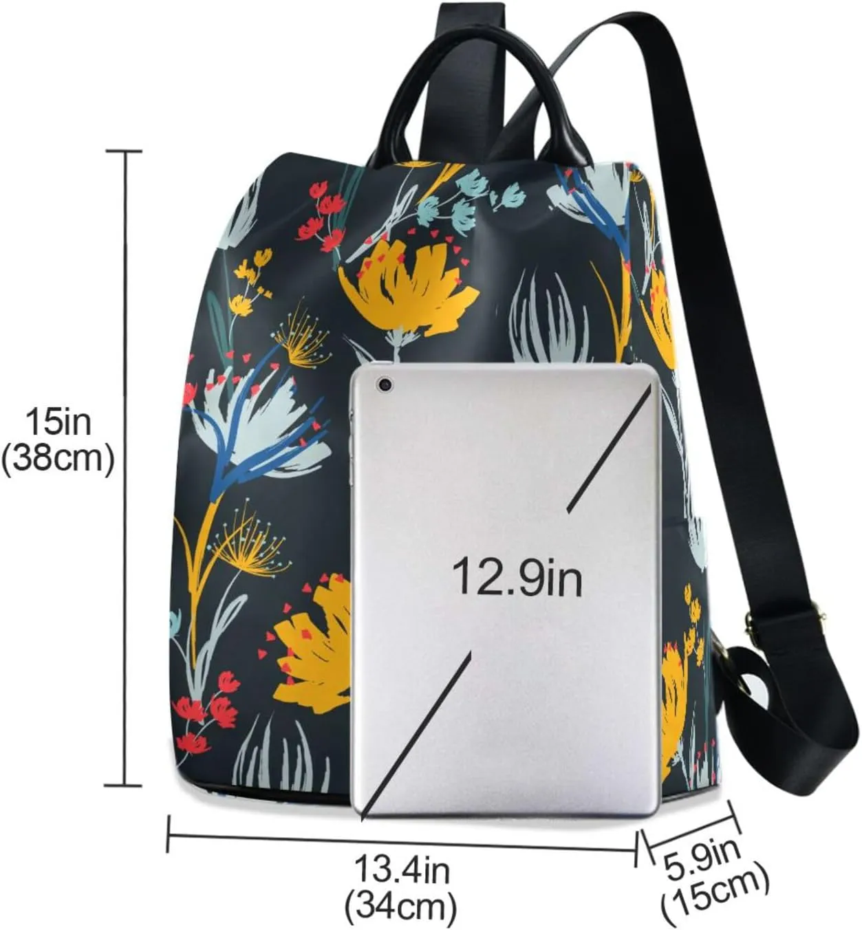 Flower Print Anti-theft Backpack Handbags for Women Travel Rucksack Lightweight Shoulder Bags 13.4 X 5.9 X 15in Pattern 2