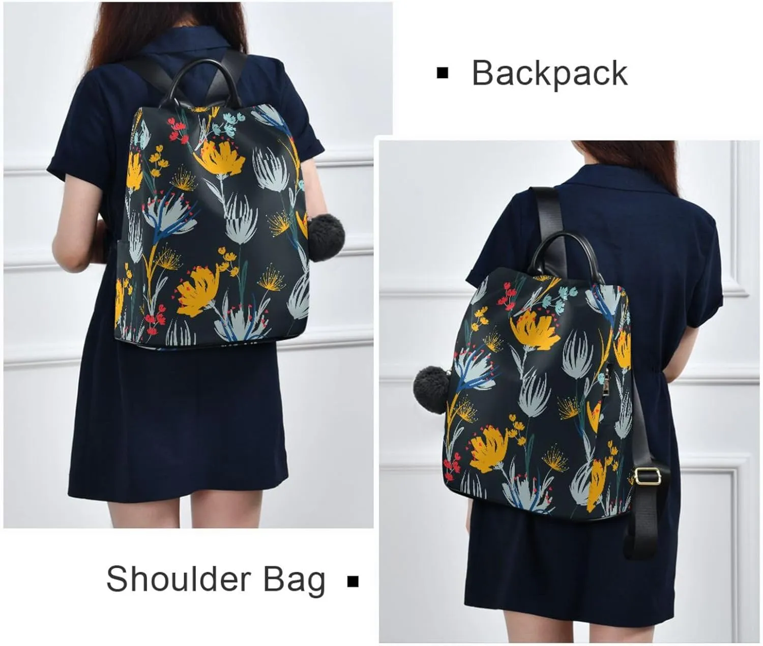 Flower Print Anti-theft Backpack Handbags for Women Travel Rucksack Lightweight Shoulder Bags 13.4 X 5.9 X 15in Pattern 2