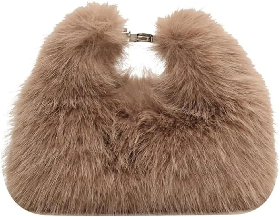 Fluffy Tote Bag for Women, Small Winter Soft Fuzzy Purse, Cute Faux Fur Bag, Plush Shoulder Bag Hobo Bag Handbag