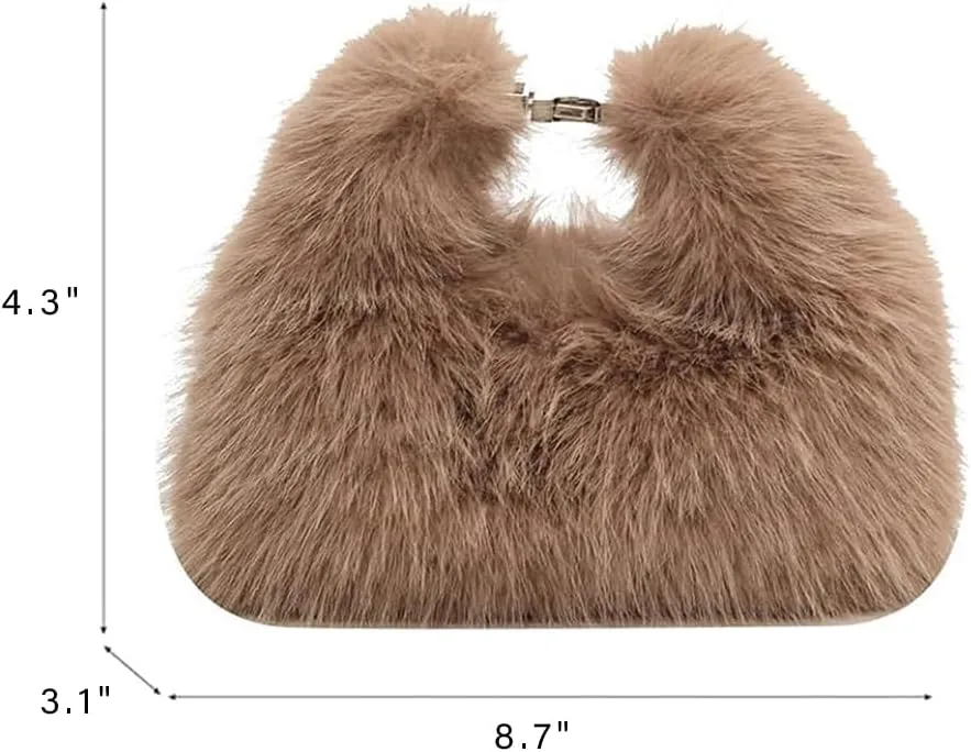 Fluffy Tote Bag for Women, Small Winter Soft Fuzzy Purse, Cute Faux Fur Bag, Plush Shoulder Bag Hobo Bag Handbag