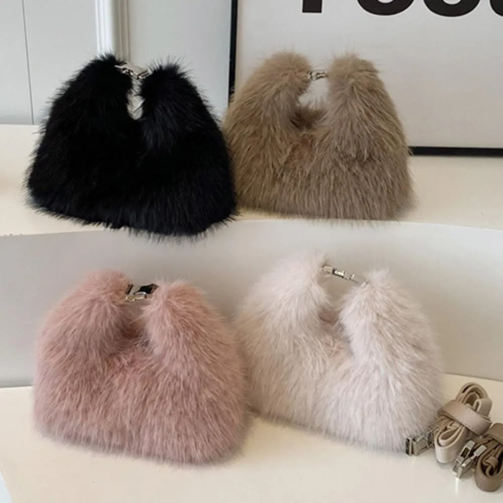 Fluffy Tote Bag for Women, Small Winter Soft Fuzzy Purse, Cute Faux Fur Bag, Plush Shoulder Bag Hobo Bag Handbag
