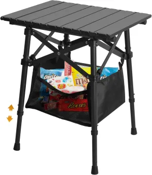 Folding Camping Table - Small Outdoor Table with Storage Bag - Adjustable Height 14.2'' & 18.9'', Portable Lightweight Aluminum Foldable Side Table for Picnic, BBQ, Beach & Tailgating