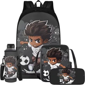 Football Boys Backpacks for Elementary with Lunch Box Large Capacity Tote Bag for Teens Girls Insulated Lunch Bag for Boys, Fit Great Gifts for Daughter