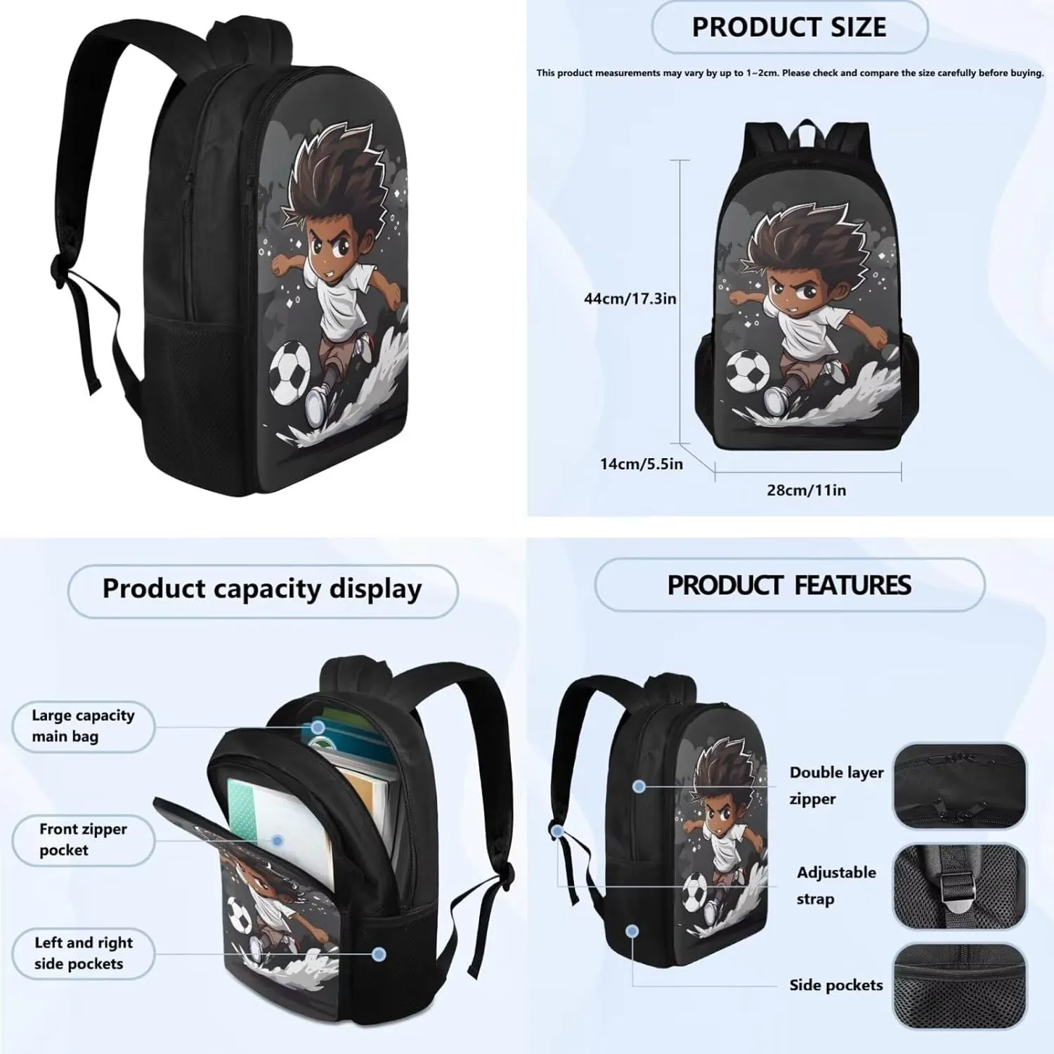 Football Boys Backpacks for Elementary with Lunch Box Large Capacity Tote Bag for Teens Girls Insulated Lunch Bag for Boys, Fit Great Gifts for Daughter