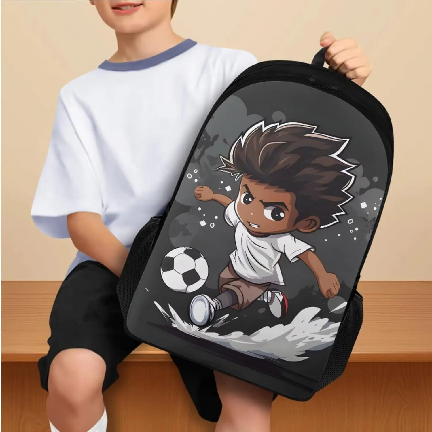 Football Boys Backpacks for Elementary with Lunch Box Large Capacity Tote Bag for Teens Girls Insulated Lunch Bag for Boys, Fit Great Gifts for Daughter
