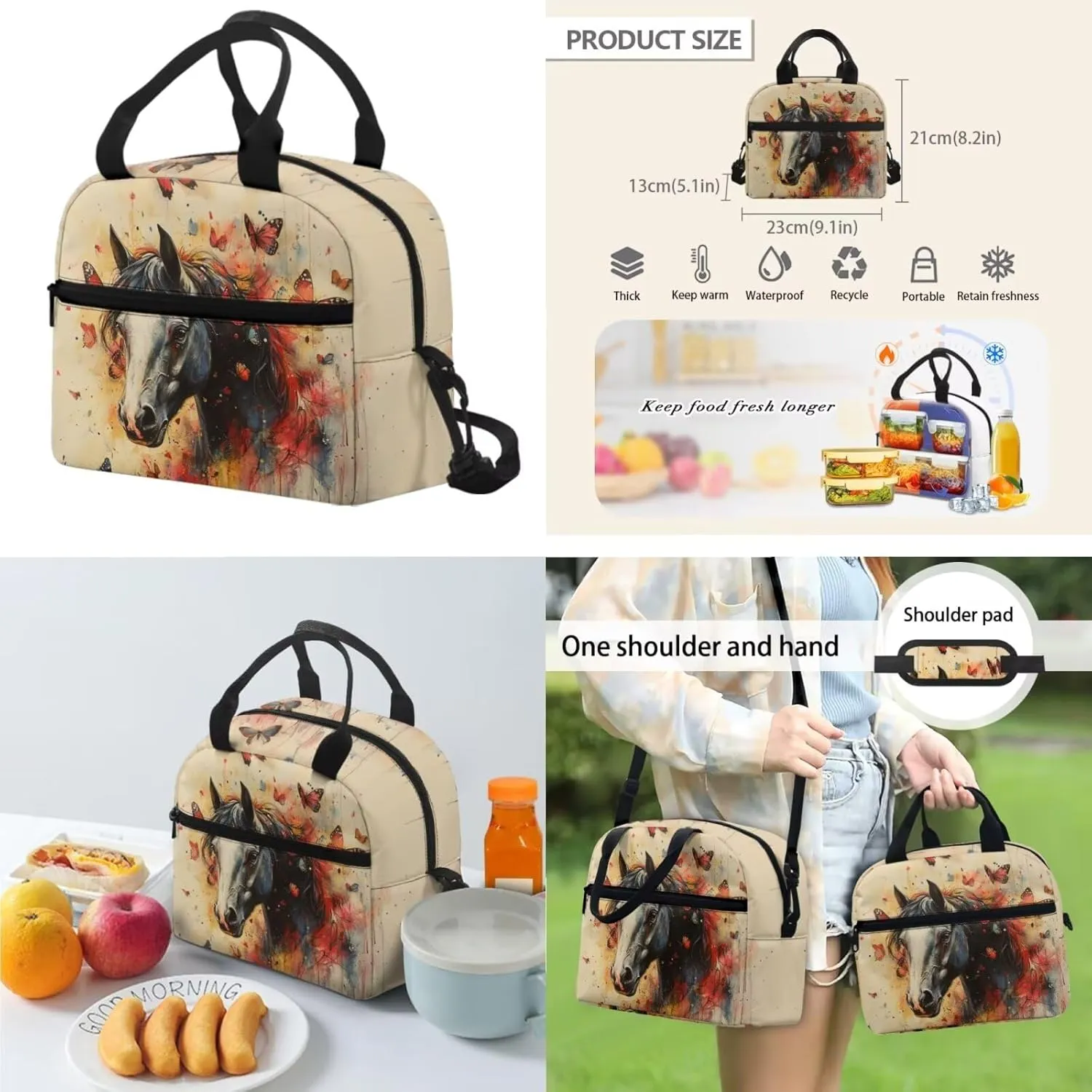 FOR U DESIGNS Horse Backpack for School 3 Pcs Backpacks for Girls 8-10 Cute Kindergarten School Bag with Lunch Box 3rd Grade Book Bags for Classroom Large Capacity