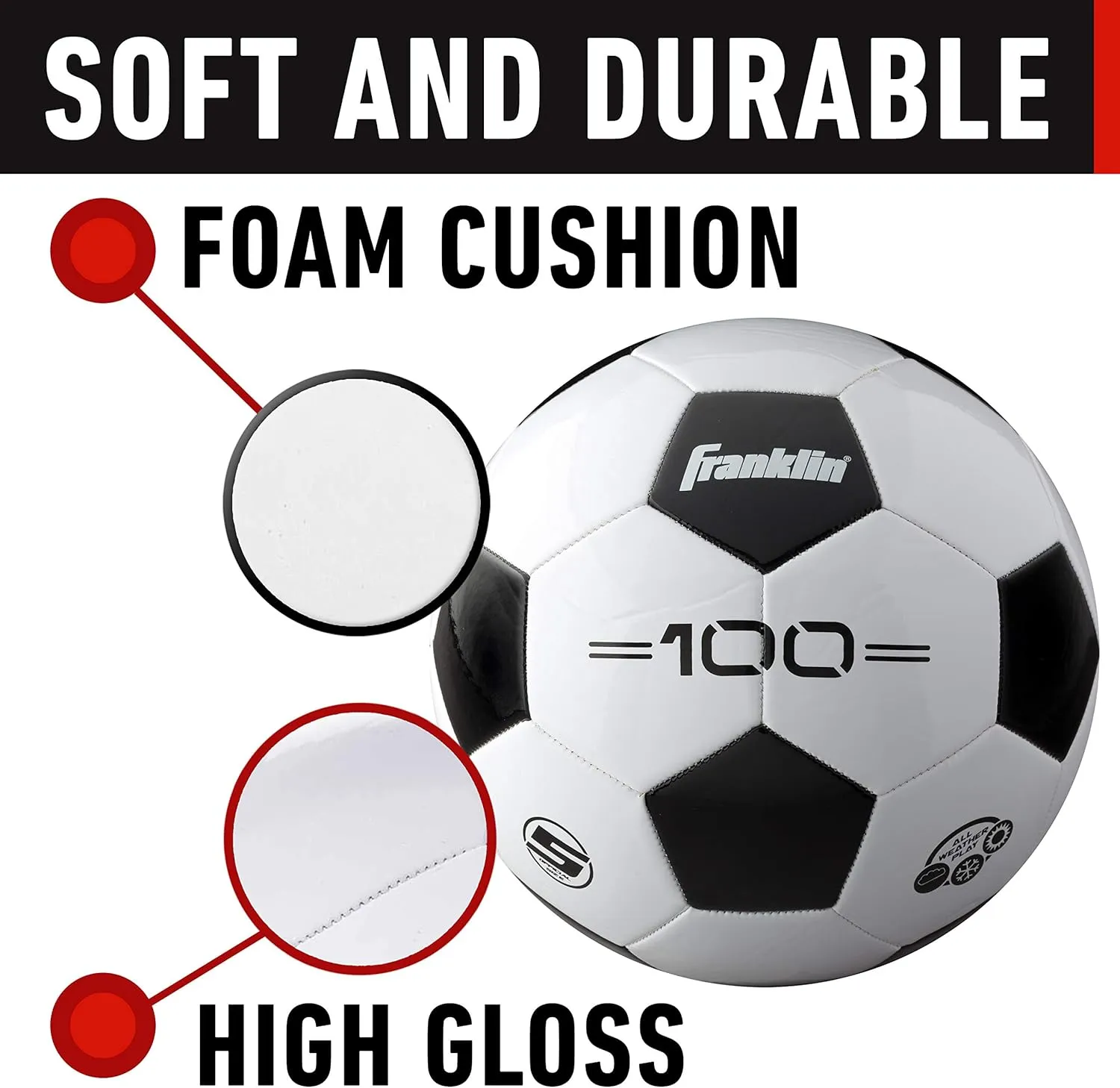 Franklin Sports Soccer Balls - Youth & Adult - Sizes 3, 4 & 5 - Single & Bulk Packs - Black & White