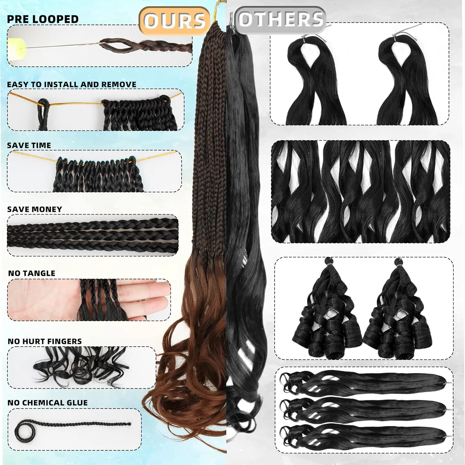 French Curl Box Braids Crochet Hair for Black Women-14 Inches 8 Packs Ombre Brown Soft Pre Looped Goddess Box Braiding Hair with Curly Wavy Ends,Synthetic Hair Extensions (14"-8 Packs,T1B/30)