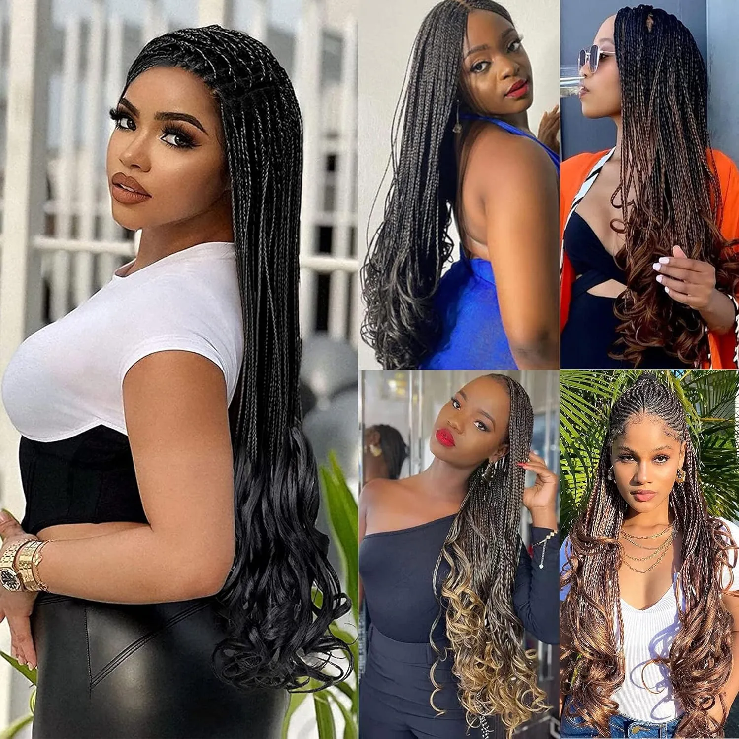 French Curl Box Braids Crochet Hair for Black Women-14 Inches 8 Packs Ombre Brown Soft Pre Looped Goddess Box Braiding Hair with Curly Wavy Ends,Synthetic Hair Extensions (14"-8 Packs,T1B/30)