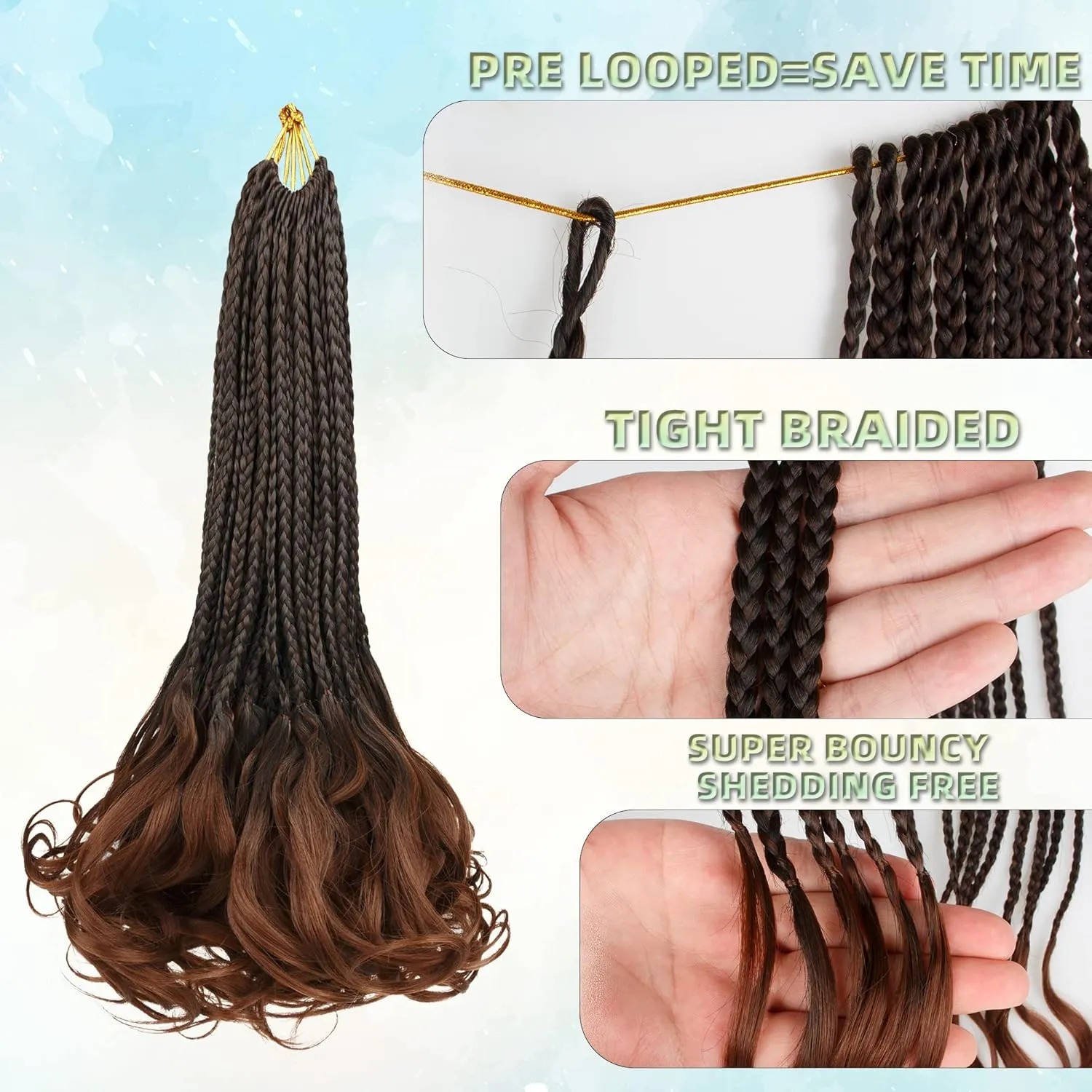 French Curl Box Braids Crochet Hair for Black Women-14 Inches 8 Packs Ombre Brown Soft Pre Looped Goddess Box Braiding Hair with Curly Wavy Ends,Synthetic Hair Extensions (14"-8 Packs,T1B/30)
