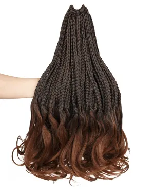 French Curl Box Braids Crochet Hair for Black Women-14 Inches 8 Packs Ombre Brown Soft Pre Looped Goddess Box Braiding Hair with Curly Wavy Ends,Synthetic Hair Extensions (14"-8 Packs,T1B/30)