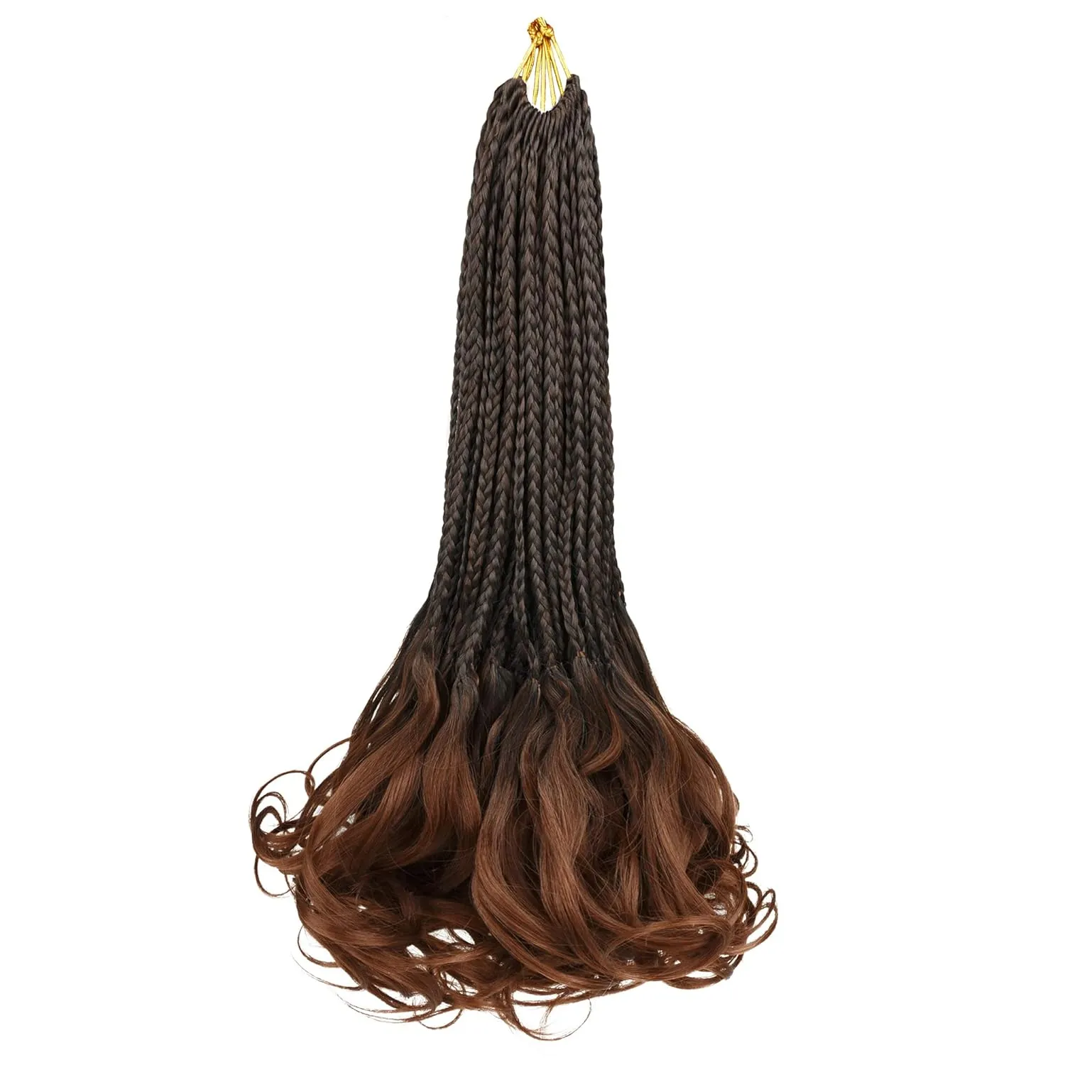 French Curl Box Braids Crochet Hair for Black Women-14 Inches 8 Packs Ombre Brown Soft Pre Looped Goddess Box Braiding Hair with Curly Wavy Ends,Synthetic Hair Extensions (14"-8 Packs,T1B/30)