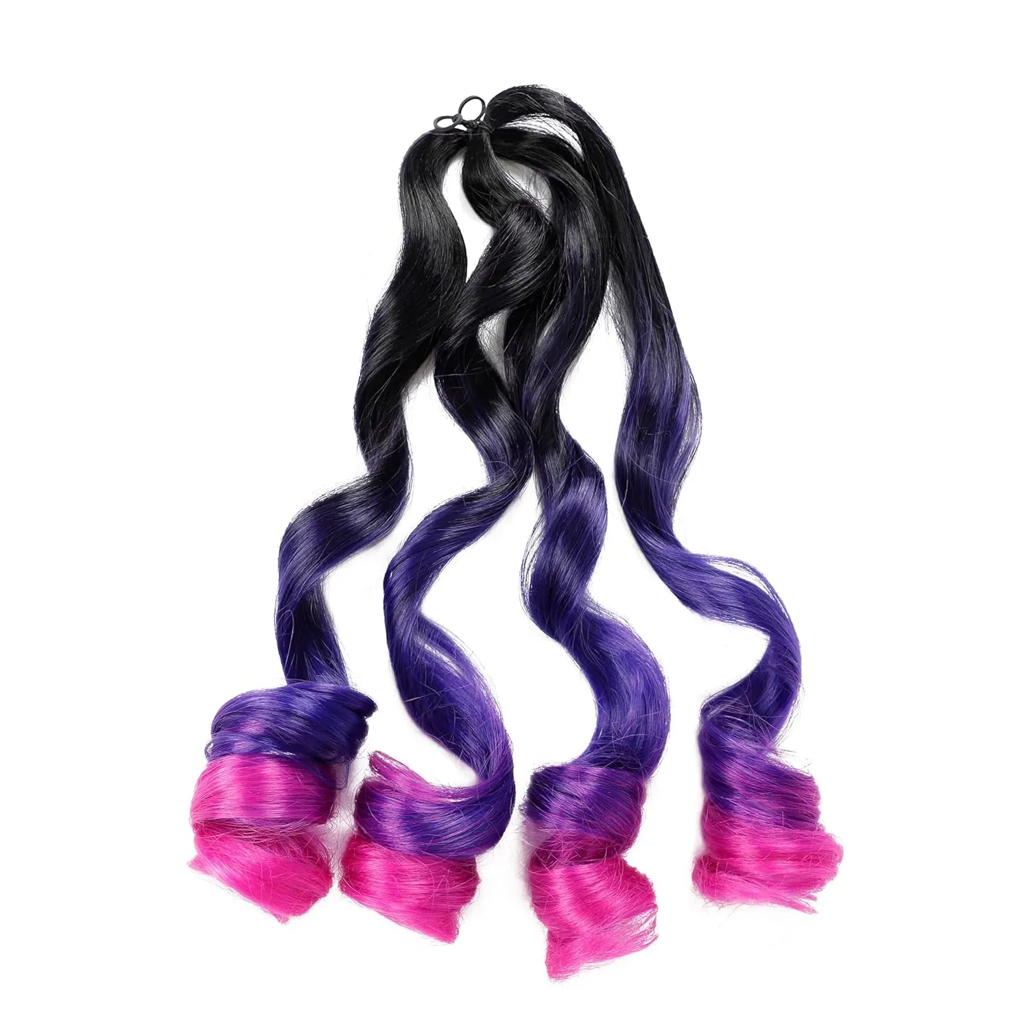 French Curly Braiding Hair 7 Packs 22 Inch Pre Stretched Ombre Braiding Hair Bouncy Loose Wave Crochet Braids for Women Spanish Curly Ends Synthetic Hair Extensions (7 Packs, 1B/Purple/Pink#)