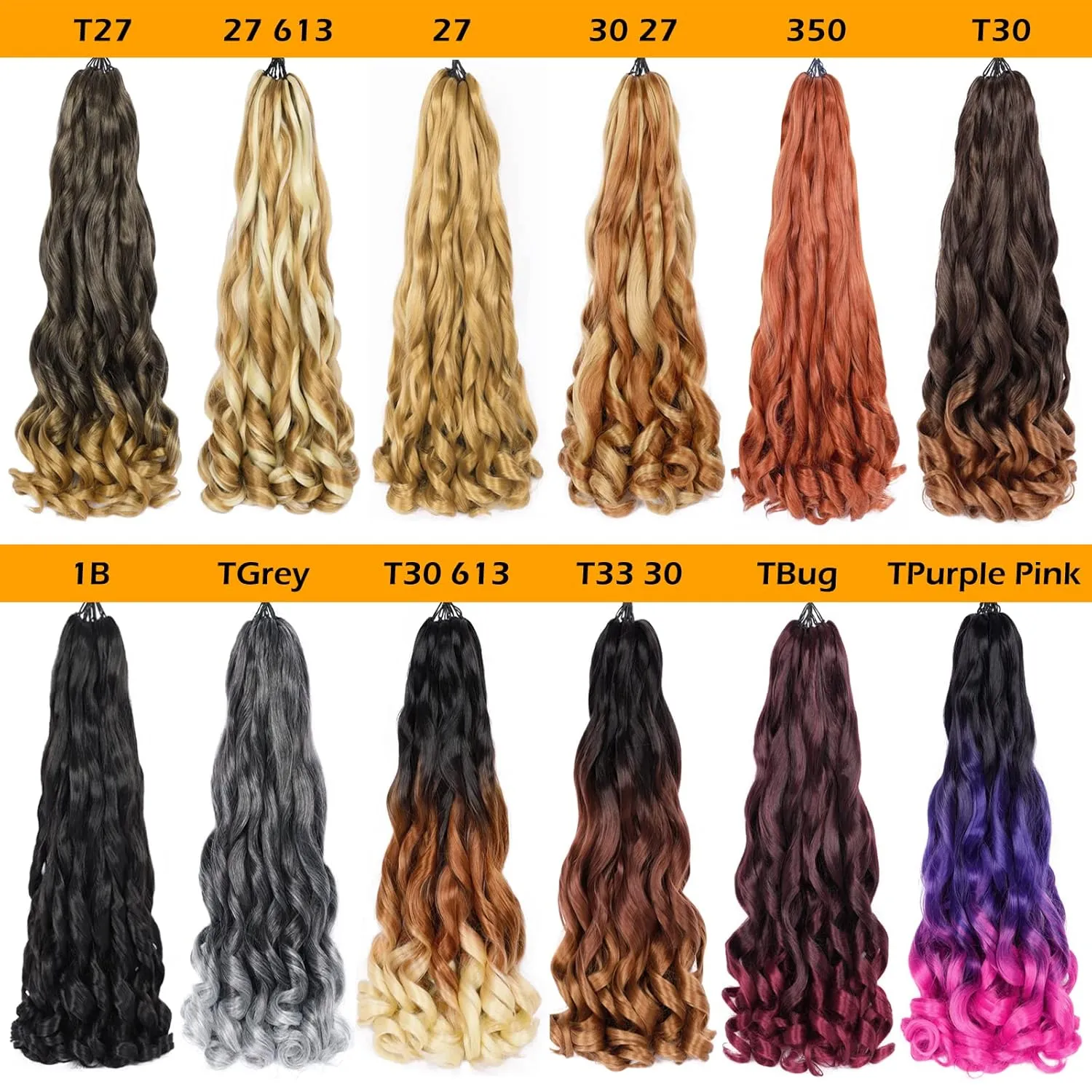 French Curly Braiding Hair 7 Packs 22 Inch Pre Stretched Ombre Braiding Hair Bouncy Loose Wave Crochet Braids for Women Spanish Curly Ends Synthetic Hair Extensions (7 Packs, 1B/Purple/Pink#)