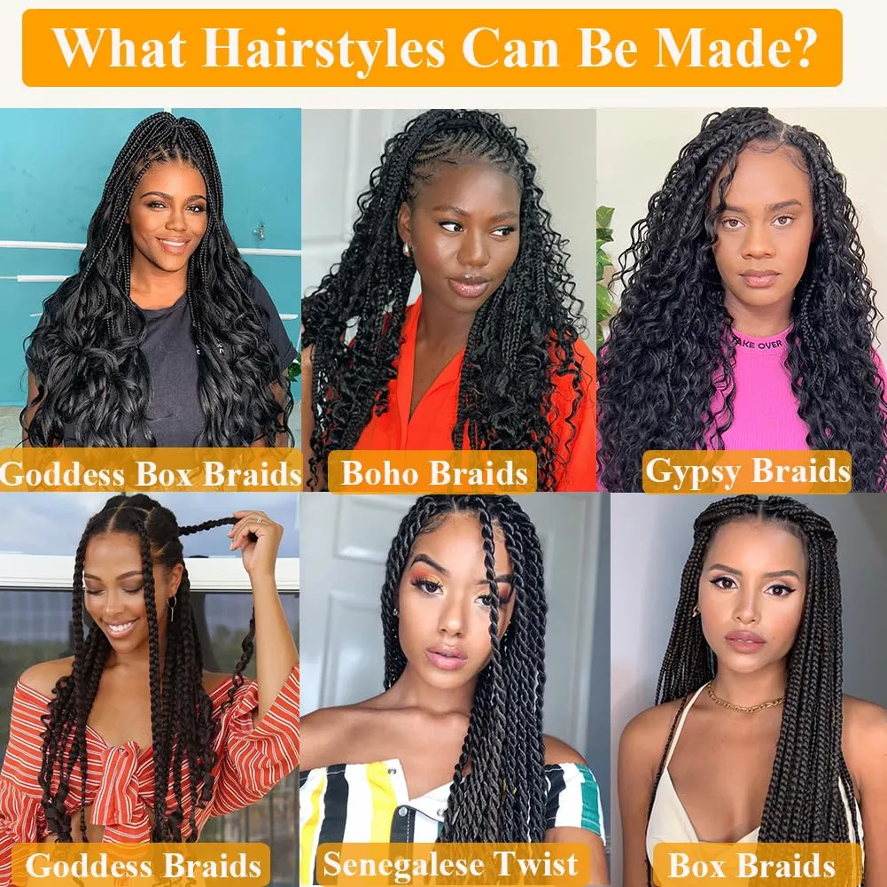 French Curly Braiding Hair 7 Packs 22 Inch Pre Stretched Ombre Braiding Hair Bouncy Loose Wave Crochet Braids for Women Spanish Curly Ends Synthetic Hair Extensions (7 Packs, 1B/Purple/Pink#)