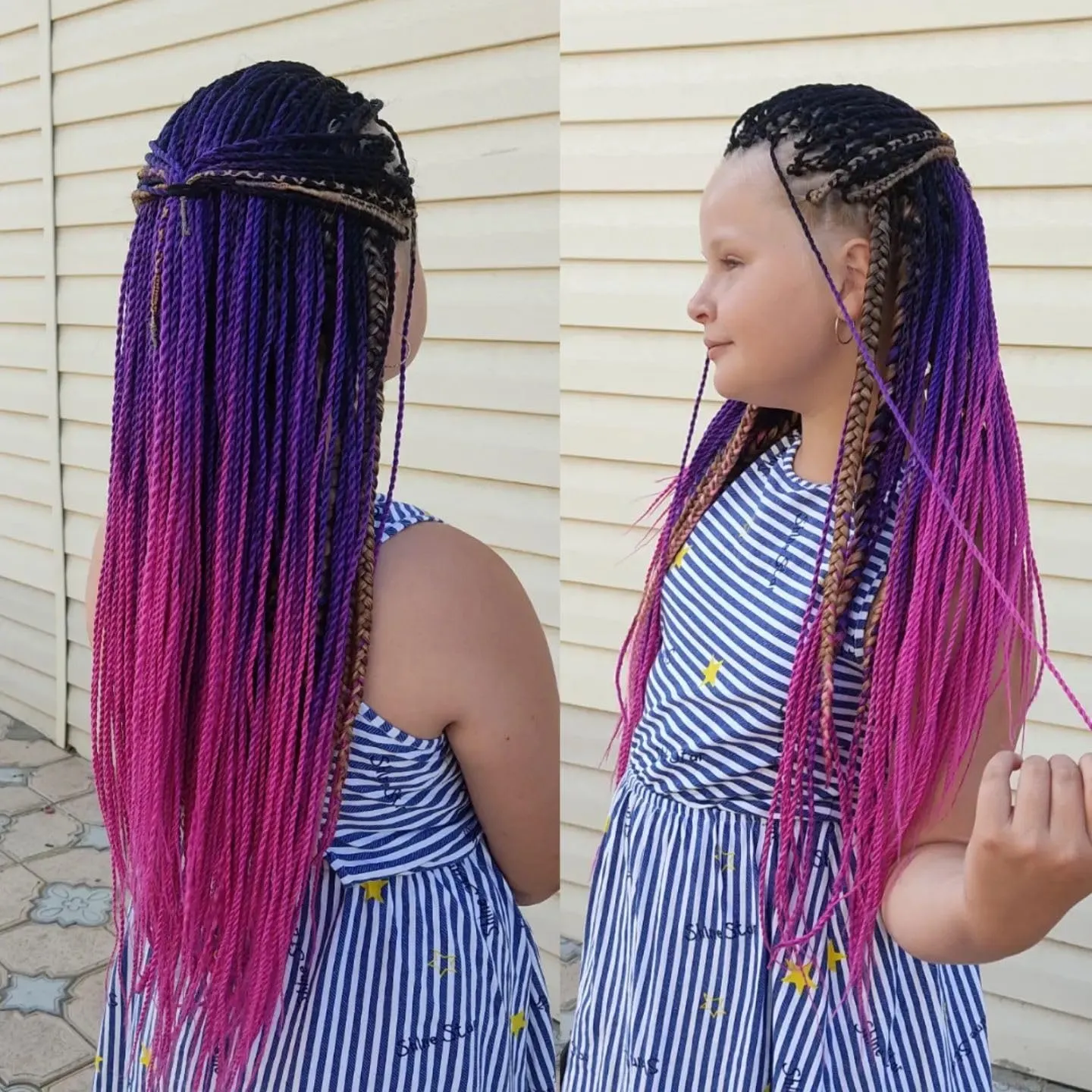 French Curly Braiding Hair 7 Packs 22 Inch Pre Stretched Ombre Braiding Hair Bouncy Loose Wave Crochet Braids for Women Spanish Curly Ends Synthetic Hair Extensions (7 Packs, 1B/Purple/Pink#)