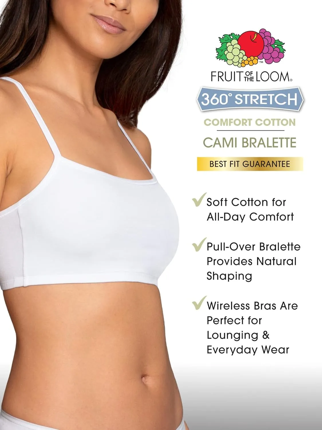 Fruit of the Loom Women's Spaghetti Strap Cotton Sports Bra - All-Day Comfort & Easy Movement - Value Packs